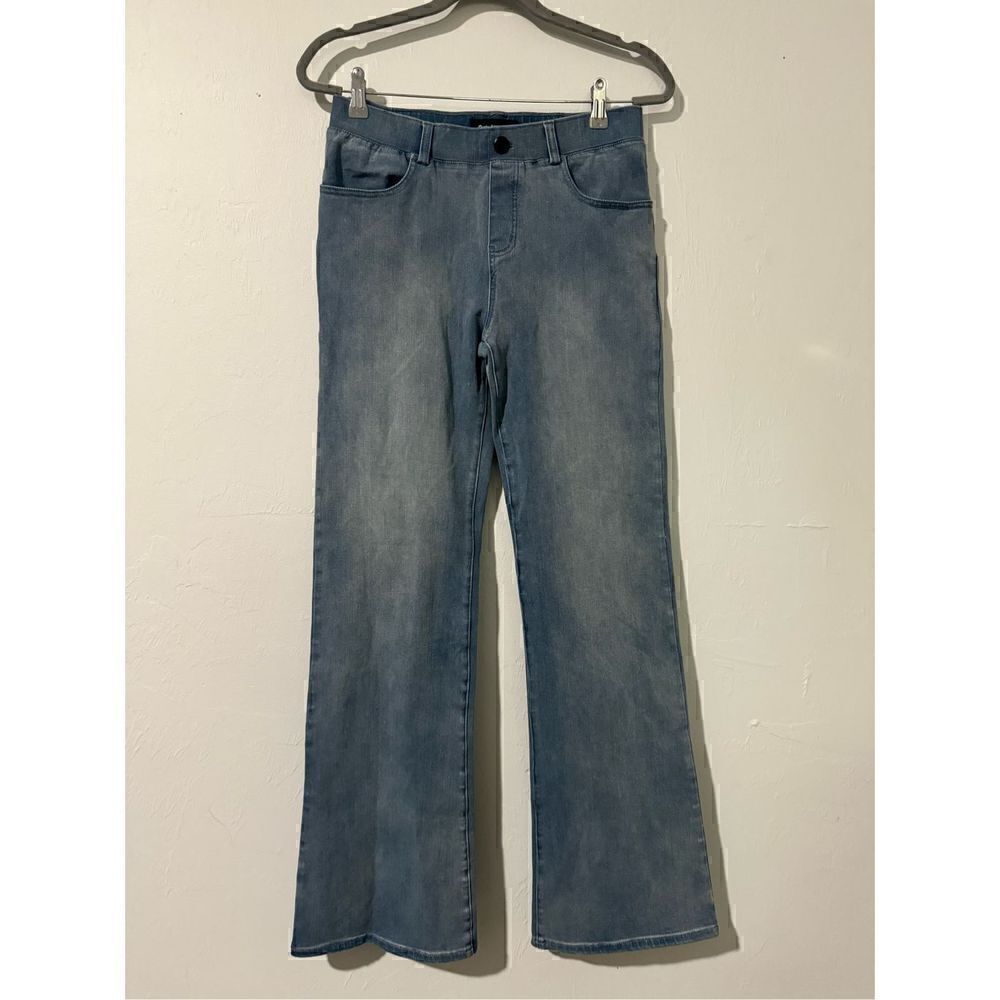 Betabrand mid rise medium wash wide leg jeans jogging  S